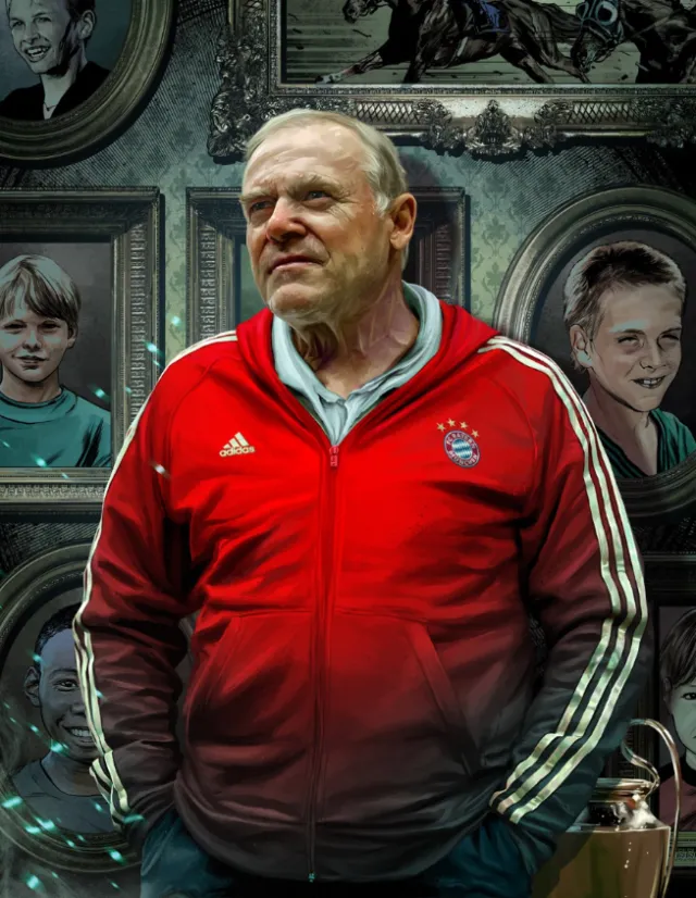 Portrait of a man in a red Bayern Munich jacket by POW!!!