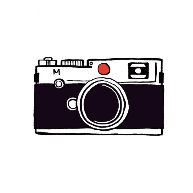 Minimalist digital camera illustration with red button by Sebastian Iwohn