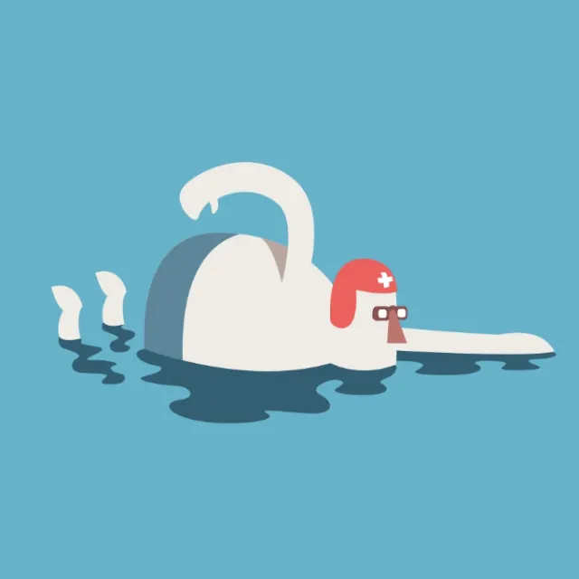 Graphic man swimming in less water