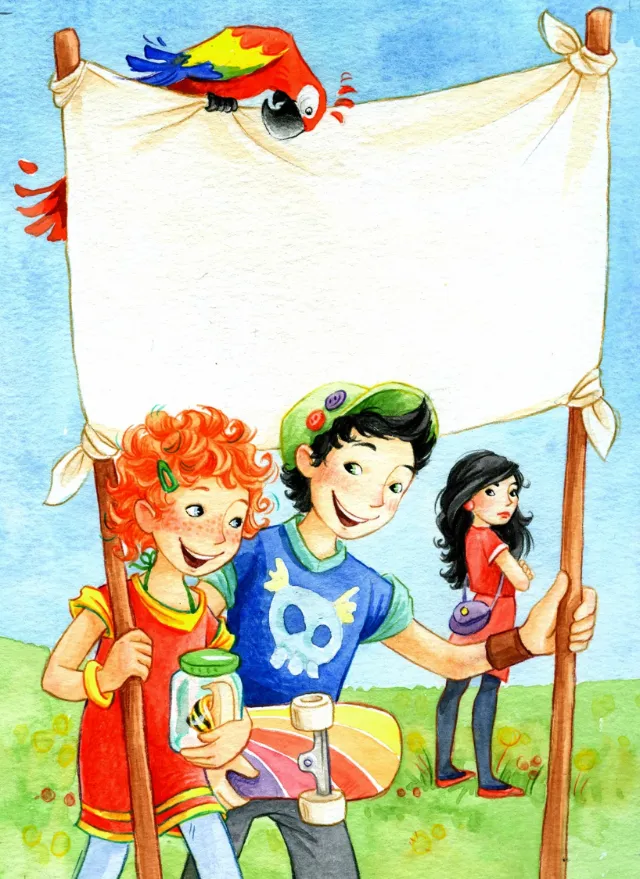 Children holding blank banner outdoors by Katharina Madesta