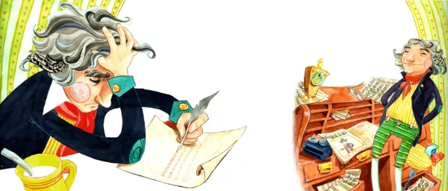 Composer writing music manuscript with quill and ink by Katharina Madesta