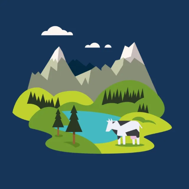 Graphic cow near lake