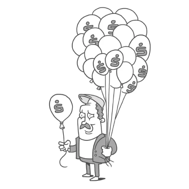 Black and white man with balloons