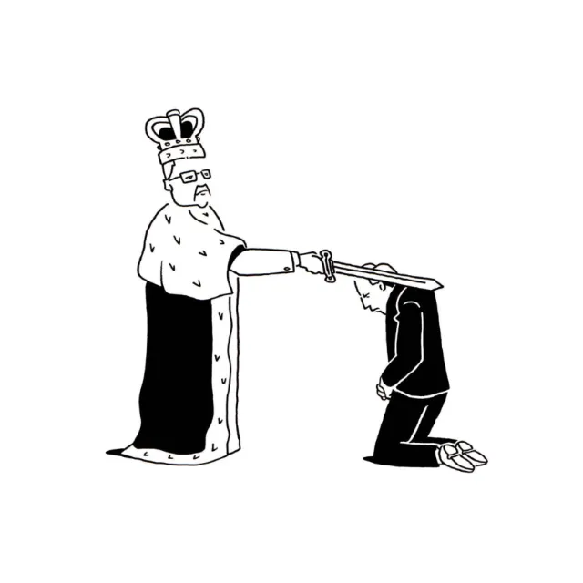 Black and white King with sword on man