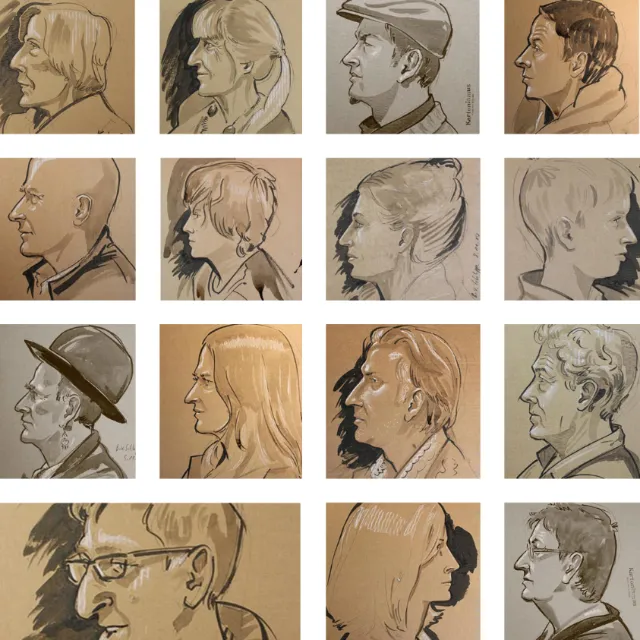 Profile portraits of diverse individuals, sketches by Björn von Schlippe