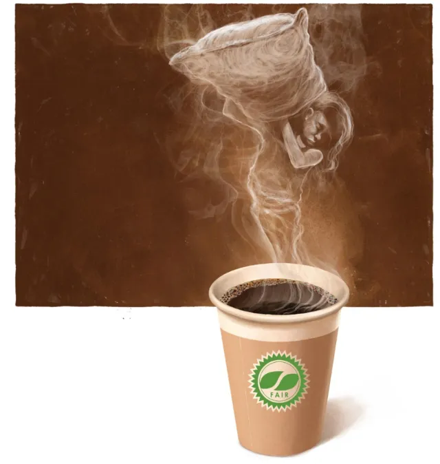 Coffee cup with steam forming a sleeping woman figure by POW!!!