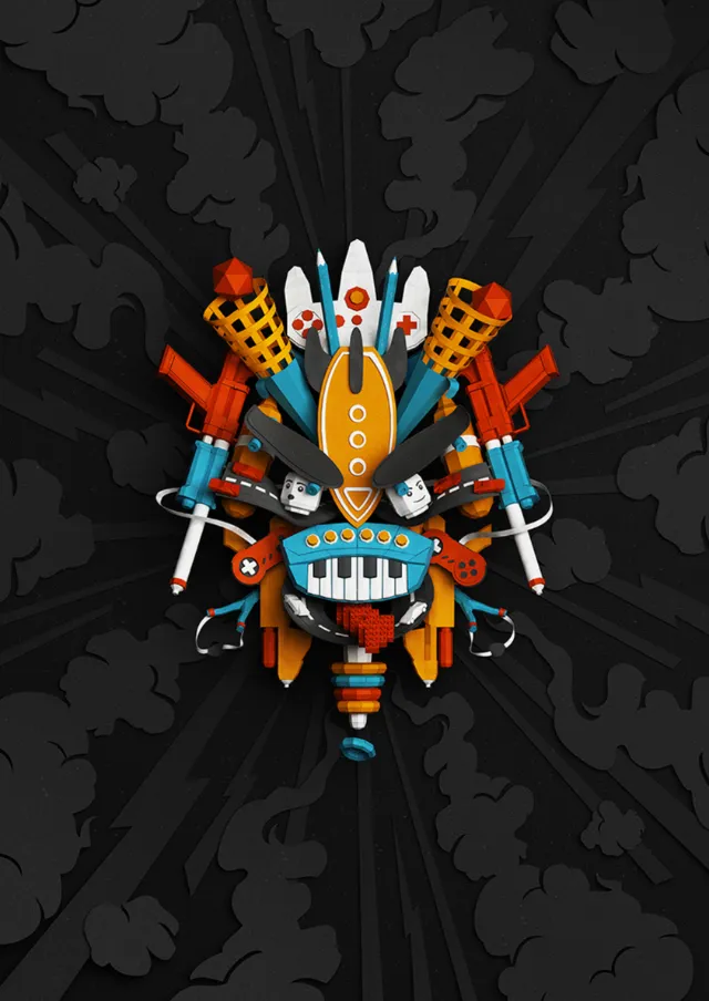 Colorful Design of game mask by Andy Gellenberg