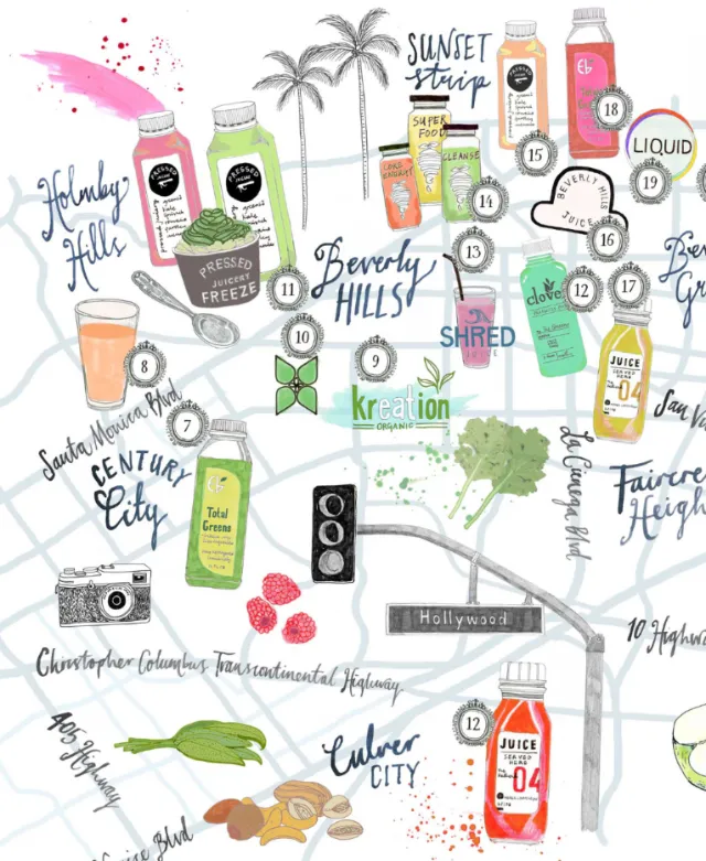 Hollywood map with juices