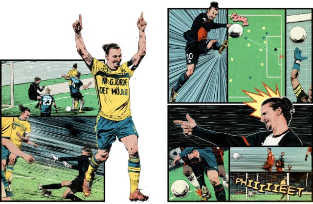 Soccer action and celebration comic panels by POW!!!