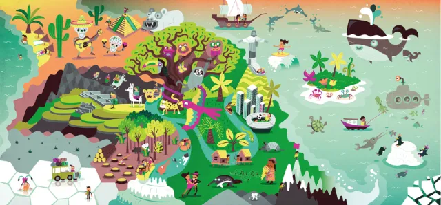 Nature illustrtation of forest and sea