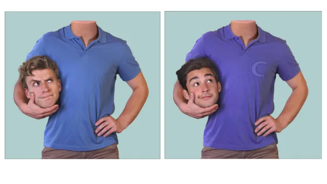 Person holding a realistic detachable head prop by RIVE GAUCHE