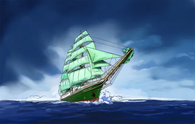 Sketch of travel boat in water