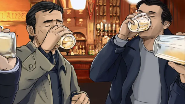storyboard of people at bar