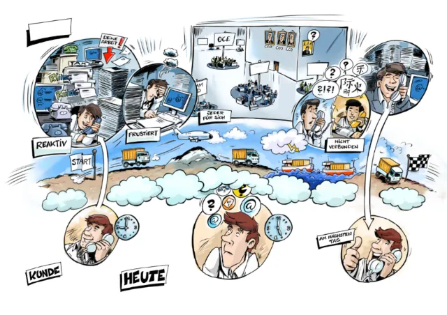 Storyboard sketch illustration of corporate employee