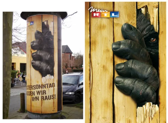 3D gorilla climbing on advertising pillar by Tom Krieger