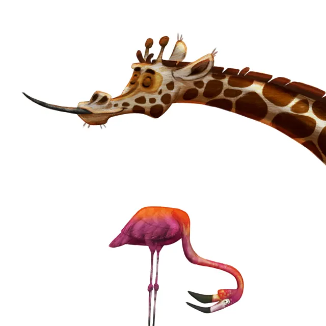 Animal illustration of Giraffee and crane