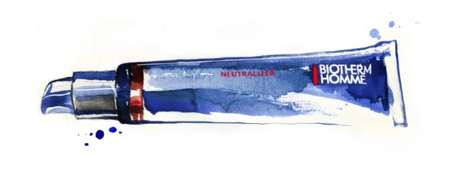 Watercolor of Biotherm Homme skincare tube by Jessine Hein