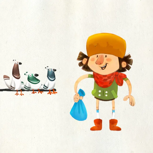 character design of a man with ducks