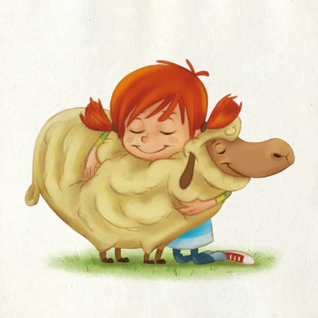 children cartoon of girl with sheep