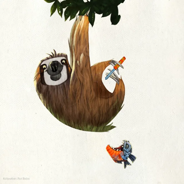 Animal hanging on tree illustration