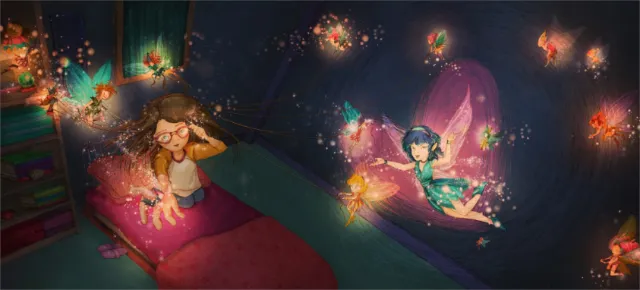 Fantasy girl playing with fairies