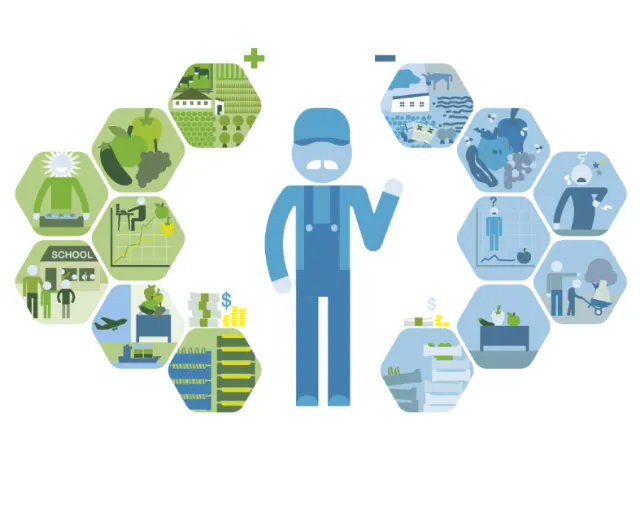 Sustainable and conventional farming methods illustration by Tobias Wandres