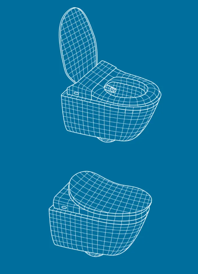 Wireframe design of modern toilets by Andreas Schickert