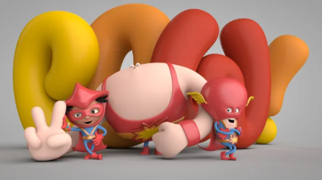 3d characters with lettering
