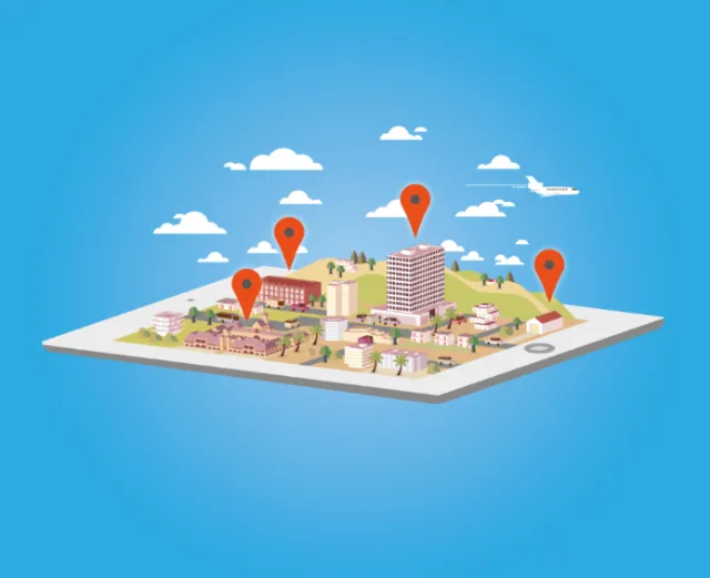 3D city map on tablet screen with location markers by Tobias Wandres