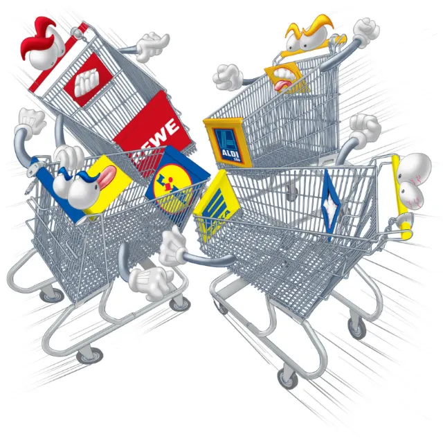 Animated shopping carts with grocery logos by Carsten Mell