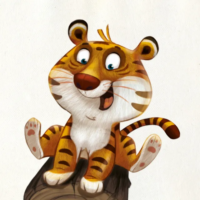 character design of a happy tiger