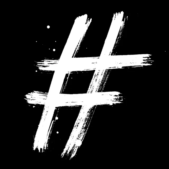 Lettering Hash tag in white