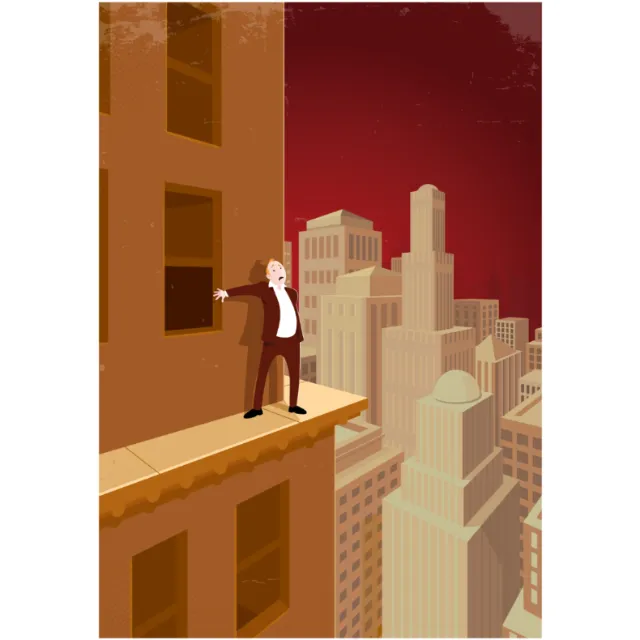 Digital Illustration man standing on building