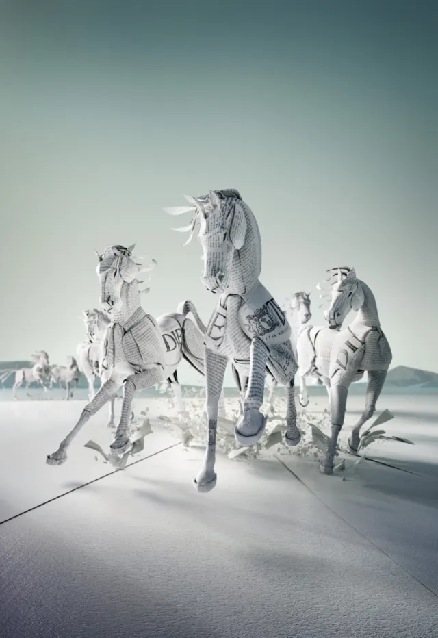 Paper art of racing horses 