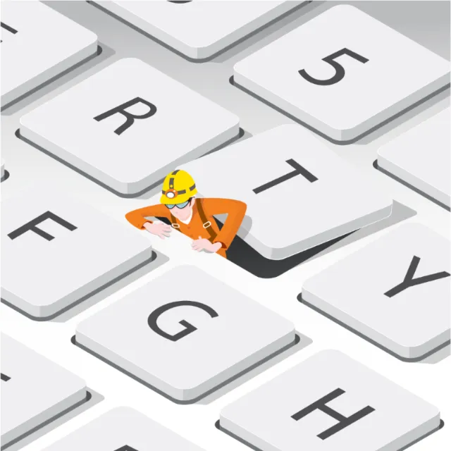 Digital Illustration of man coming out of keyboard