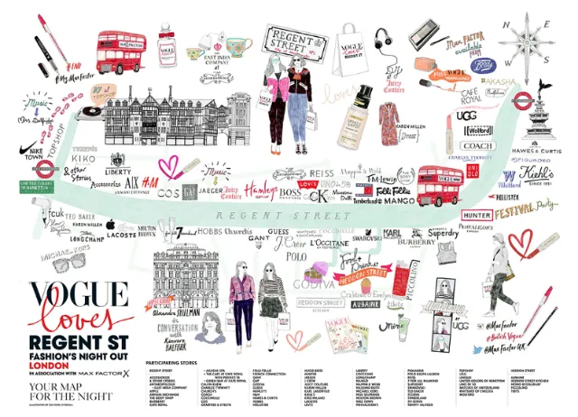 London map illustration for Vogue lovers