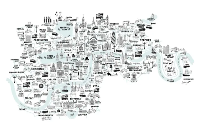 London locations calligraphy illustration by Zoe More O'Ferrall