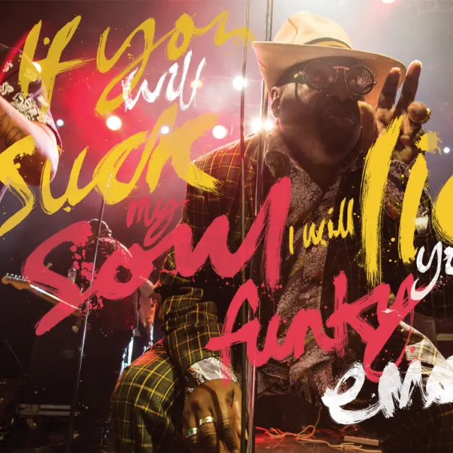 Graphic lettering of man in check suit