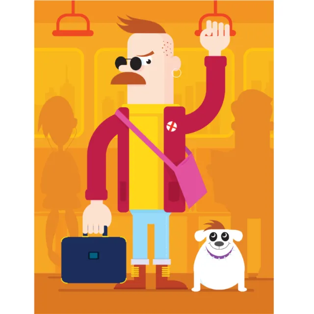 Digital Illustration man standing in bus