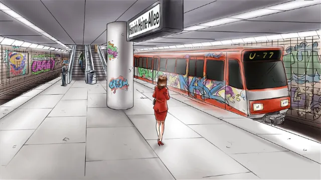 Storyboard of woman in subway metro
