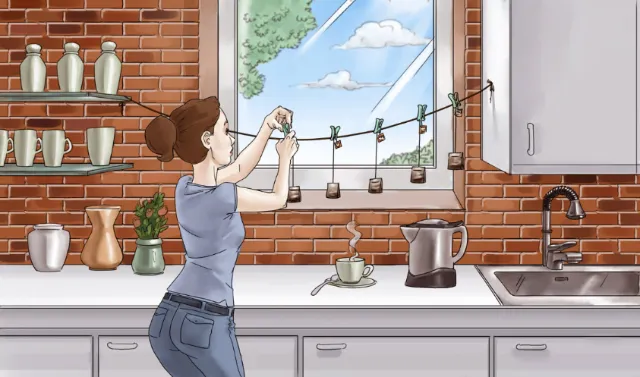 Graphic illustration of woman in kitchen
