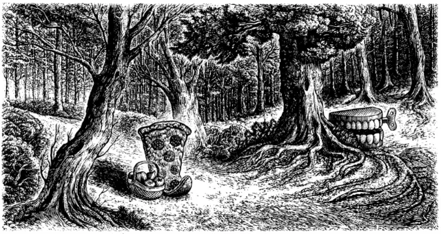 Contemporary illustration of fruit basket