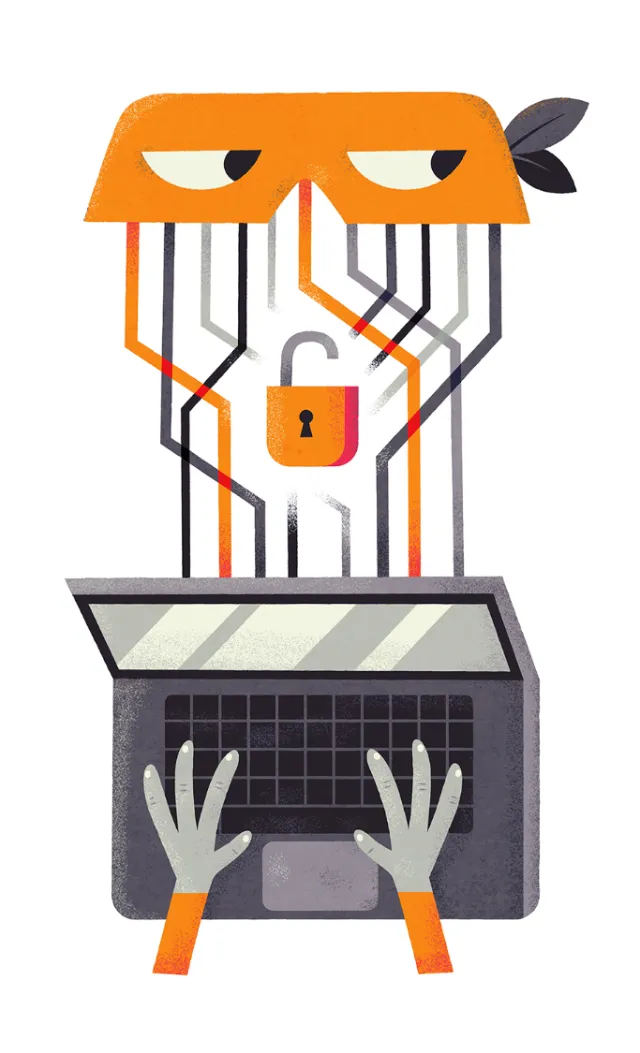 Business illustration of laptop unlock