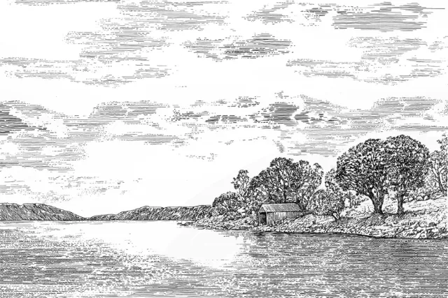 Lake view black and white design