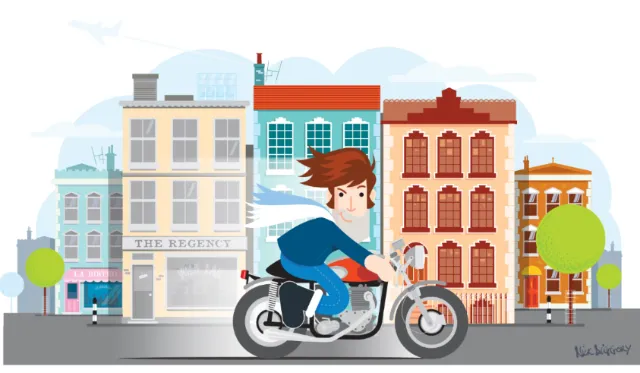Digital Illustration of boy riding motor cycle
