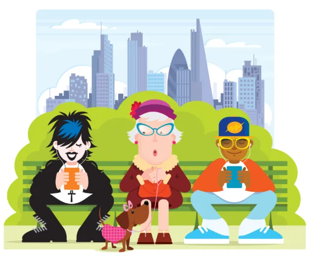 Digital Illustration People sitting in park