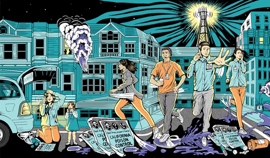 Graphic People running on roads
