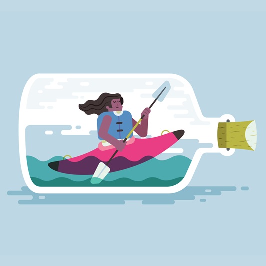 Gif animation kayaker in a bottle