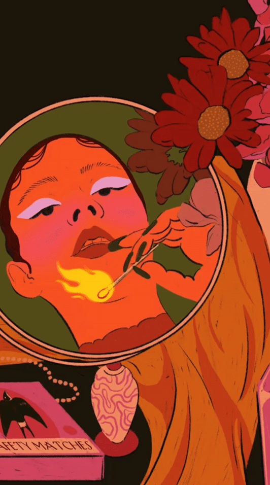 GIF animation featuring a girl with fire