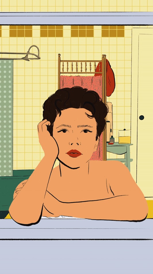 An animated image portraying a woman exhibiting laziness